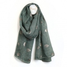 Recycled Soft Green Scarf with Metallic Leaf Print by Peace of Mind